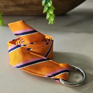 J.Crew Orange, Pink, Blue Stripe 100% Silk Ribbon D-Ring Buckle Belt Womens S/M